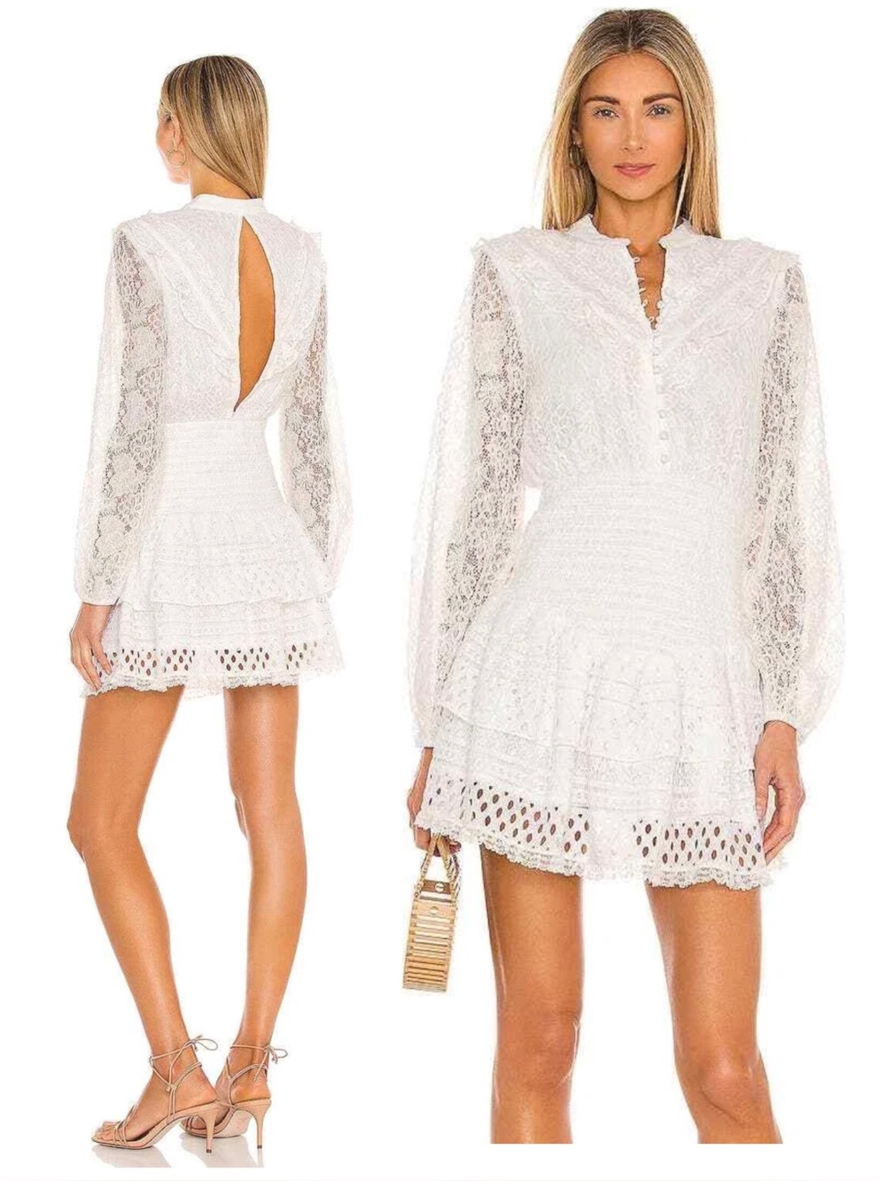 Hemant & Nandita Fiona Mini Dress Long Sleeve White Lace L